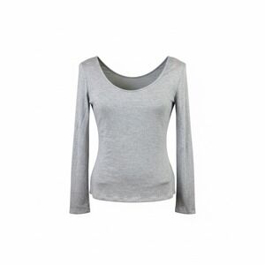 Who What Wear Women's Heather Gray Ribbed Scoop Neck Long Sleeve Top Large NWT